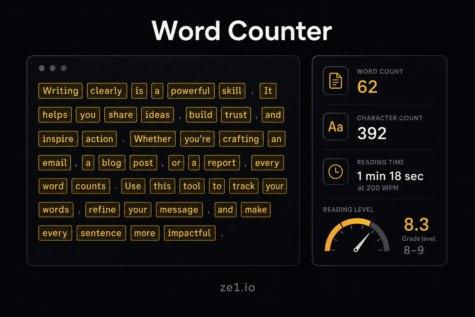 Word Counter - Reading Level & Keyword Density | ze1